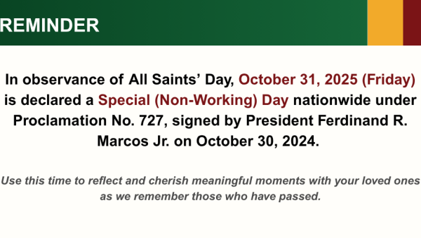 October 31, 2025 (Friday) Declared as a Special (Non-Working) Day Nationwide